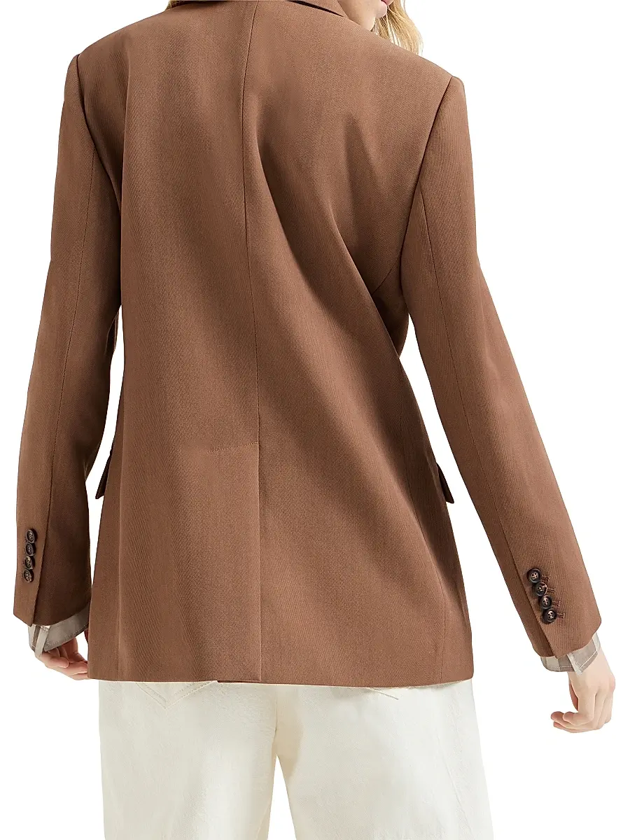 Brunello Cucinelli Women's Virgin Wool and Viscose Tricotine Blazer with Monili - Brown | Thumbnail 3 Brunello Cucinelli Women's Virgin Wool and Viscose Tricotine Blazer with Monili - Brown | Thumbnail 3
