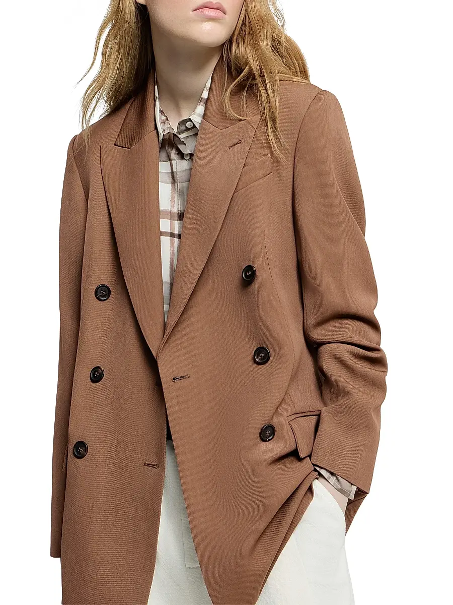 Brunello Cucinelli Women's Virgin Wool and Viscose Tricotine Blazer with Monili - Brown | Thumbnail 4 Brunello Cucinelli Women's Virgin Wool and Viscose Tricotine Blazer with Monili - Brown | Thumbnail 4