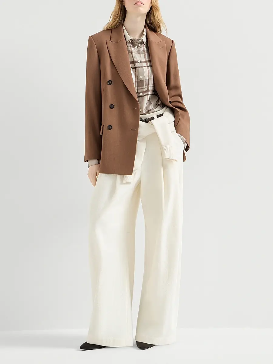 Brunello Cucinelli Women's Virgin Wool and Viscose Tricotine Blazer with Monili - Brown | Thumbnail 6 Brunello Cucinelli Women's Virgin Wool and Viscose Tricotine Blazer with Monili - Brown | Thumbnail 6