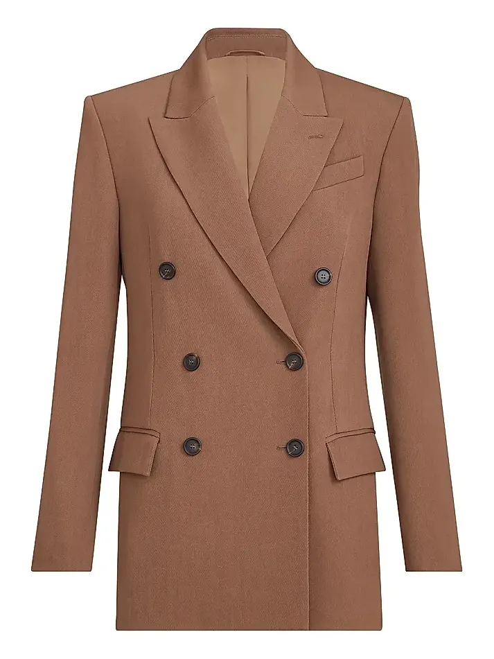 Women's Virgin Wool and Viscose Tricotine Blazer with Monili - Brown Women's Virgin Wool and Viscose Tricotine Blazer with Monili - Brown