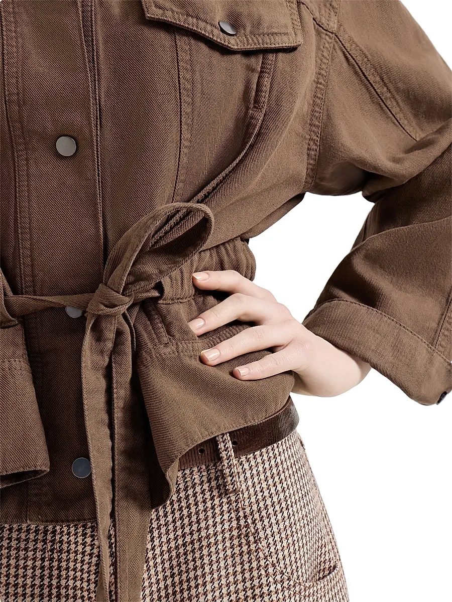 Brunello Cucinelli Women's Garment Dyed Outerwear Jacket in Cotton and Linen Cover with Monili - Cigar | Thumbnail 5 Brunello Cucinelli Women's Garment Dyed Outerwear Jacket in Cotton and Linen Cover with Monili - Cigar | Thumbnail 5
