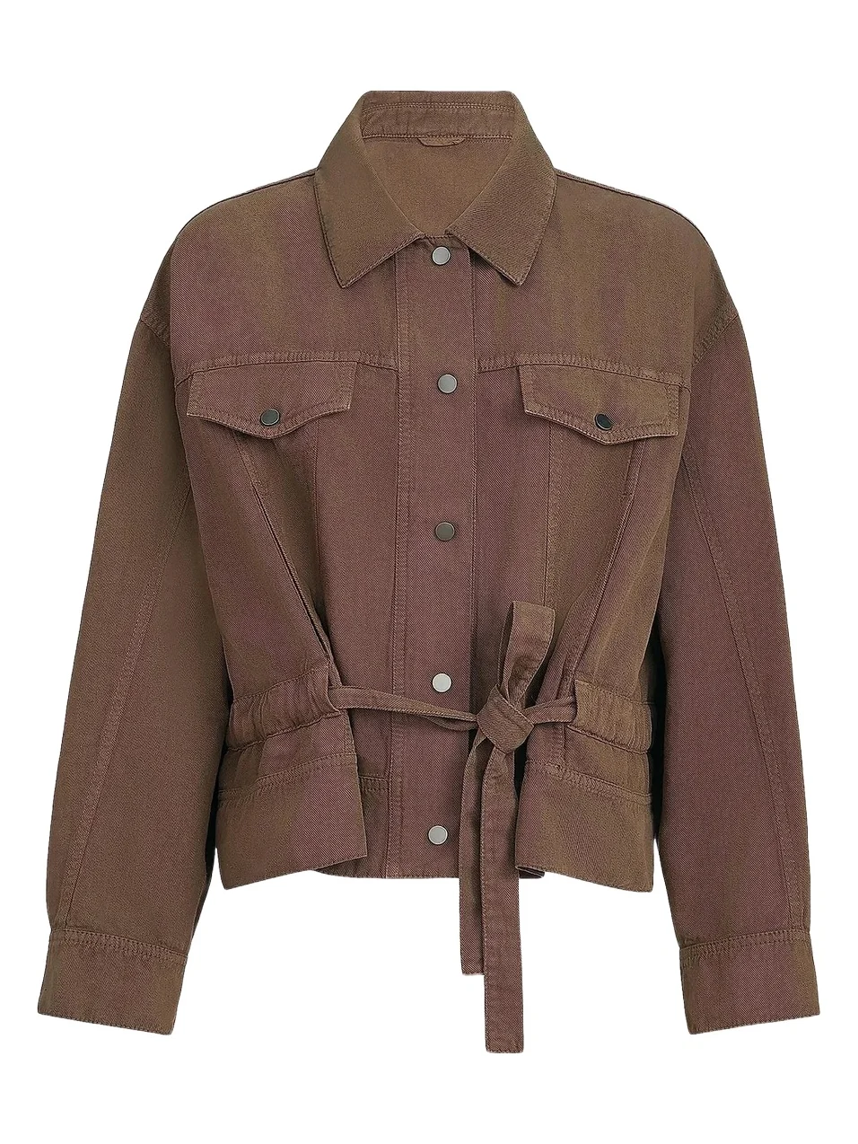Women's Garment Dyed Outerwear Jacket in Cotton and Linen Cover with Monili - Cigar Women's Garment Dyed Outerwear Jacket in Cotton and Linen Cover with Monili - Cigar