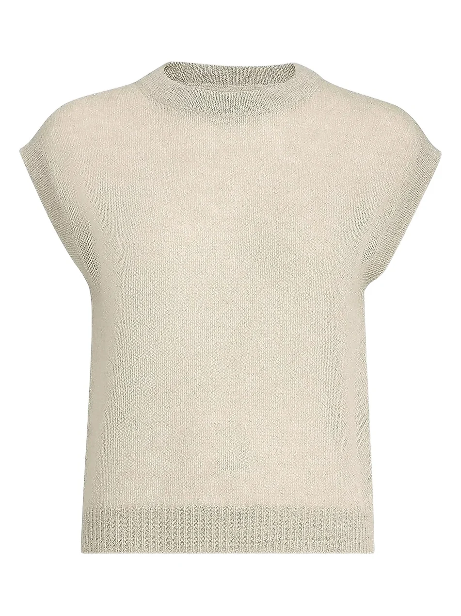 Women's Sparkling Mohair and Wool Knit T-Shirt with Monili - Ivory Women's Sparkling Mohair and Wool Knit T-Shirt with Monili - Ivory