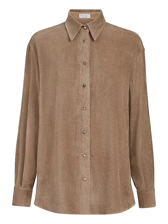 Women's Fluid Corduroy Shirt with Monili - Espresso Women's Fluid Corduroy Shirt with Monili - Espresso