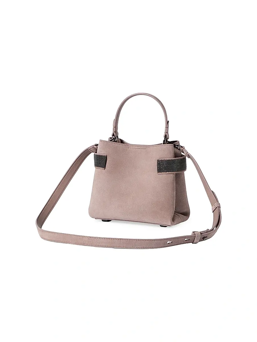 Brunello Cucinelli Women's Essence Small Top Handle Bag in Suede with Precious Bands - Pink | Thumbnail 3 Brunello Cucinelli Women's Essence Small Top Handle Bag in Suede with Precious Bands - Pink | Thumbnail 3