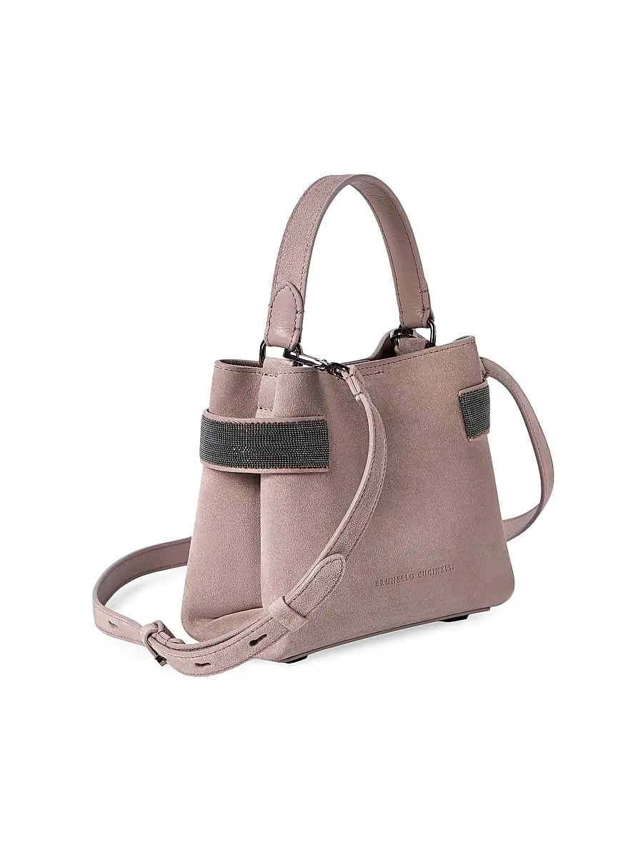 Brunello Cucinelli Women's Essence Small Top Handle Bag in Suede with Precious Bands - Pink | Thumbnail 4 Brunello Cucinelli Women's Essence Small Top Handle Bag in Suede with Precious Bands - Pink | Thumbnail 4