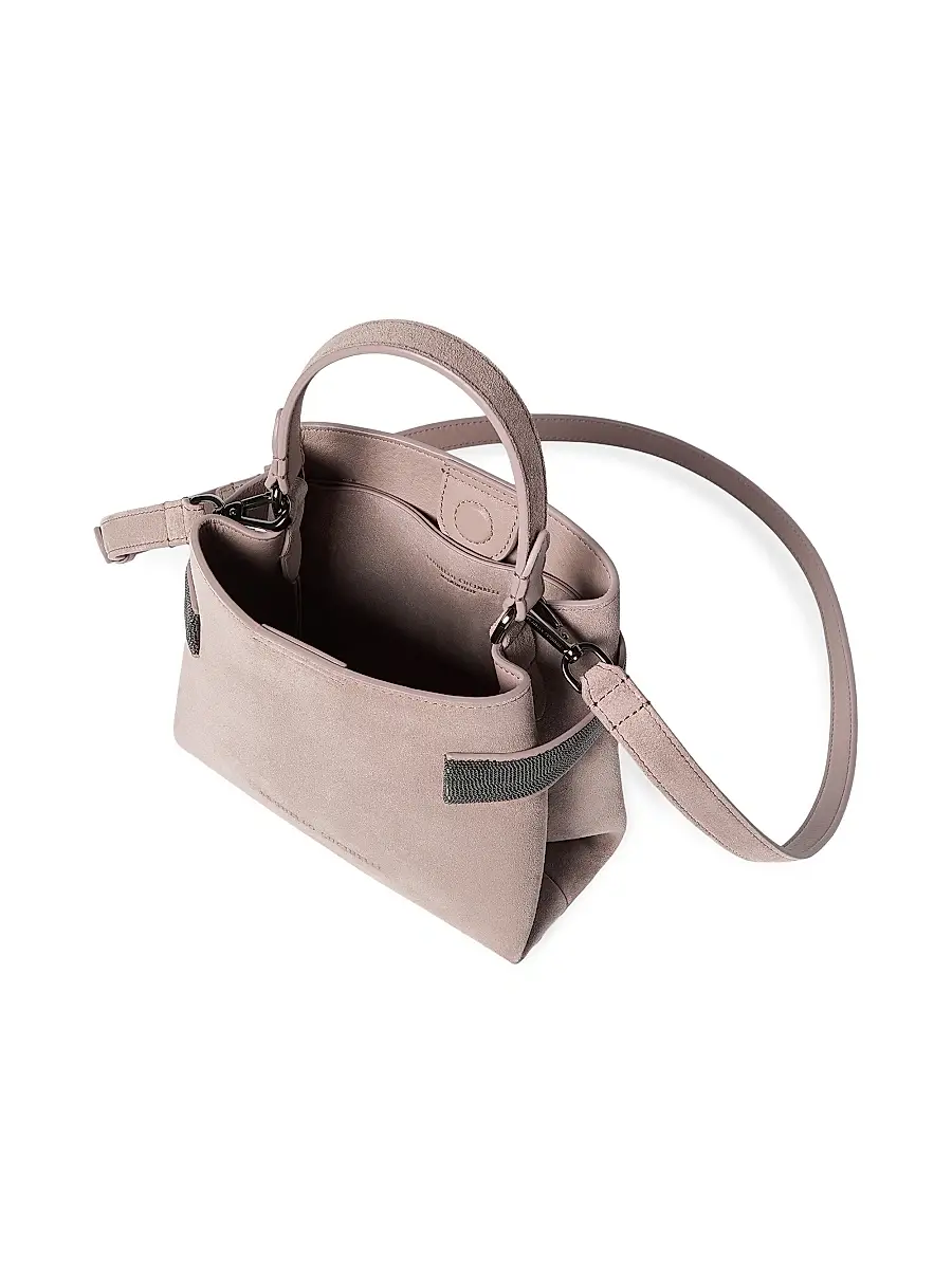 Brunello Cucinelli Women's Essence Small Top Handle Bag in Suede with Precious Bands - Pink | Thumbnail 5 Brunello Cucinelli Women's Essence Small Top Handle Bag in Suede with Precious Bands - Pink | Thumbnail 5
