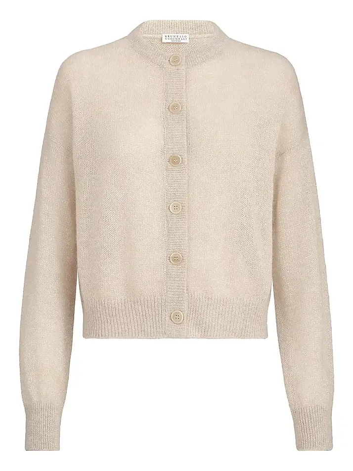 Brunello Cucinelli Women's Sparkling Mohair and Wool Cardigan with Monili - Ivory