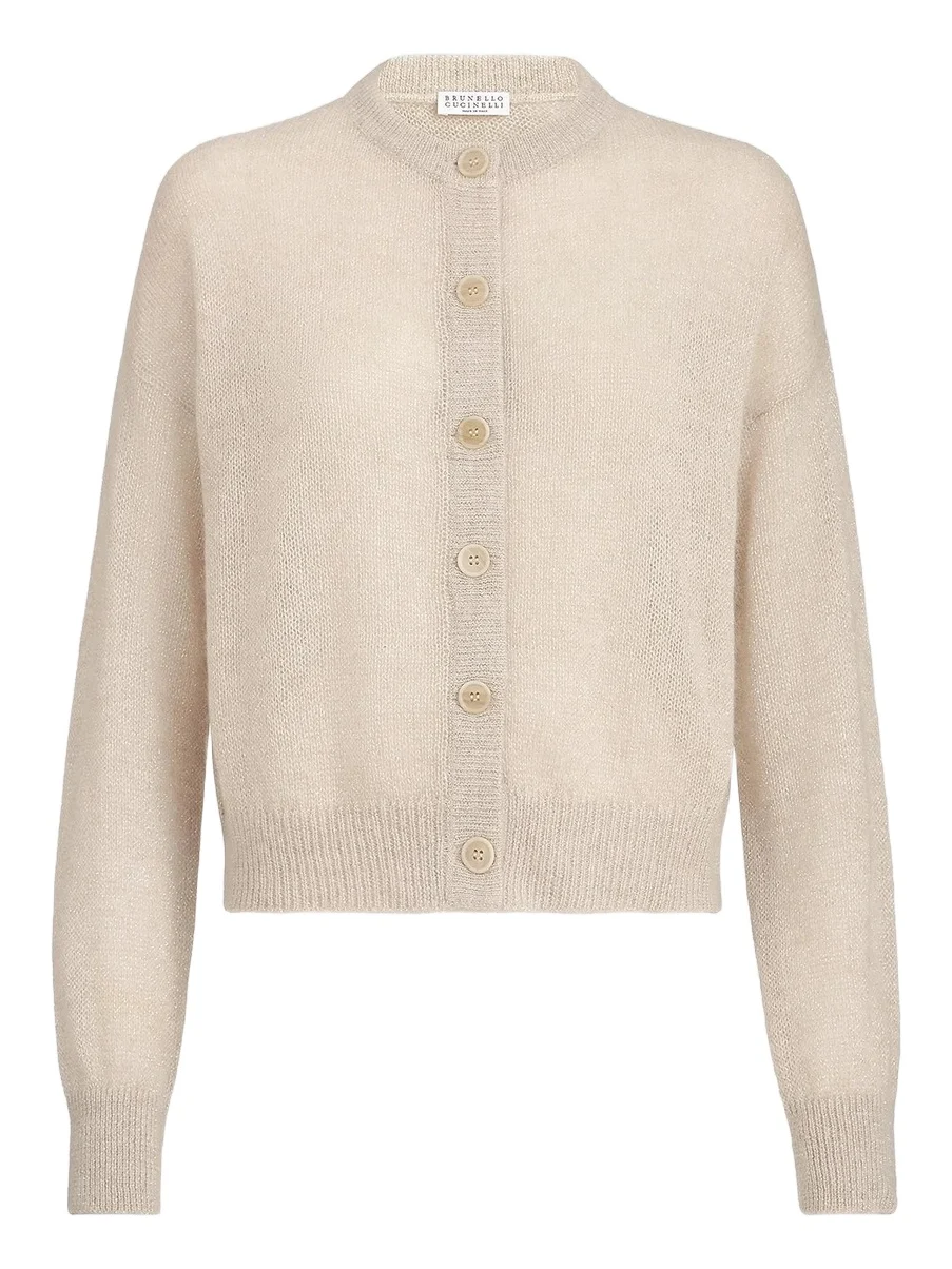 Women's Sparkling Mohair and Wool Cardigan with Monili - Ivory Women's Sparkling Mohair and Wool Cardigan with Monili - Ivory