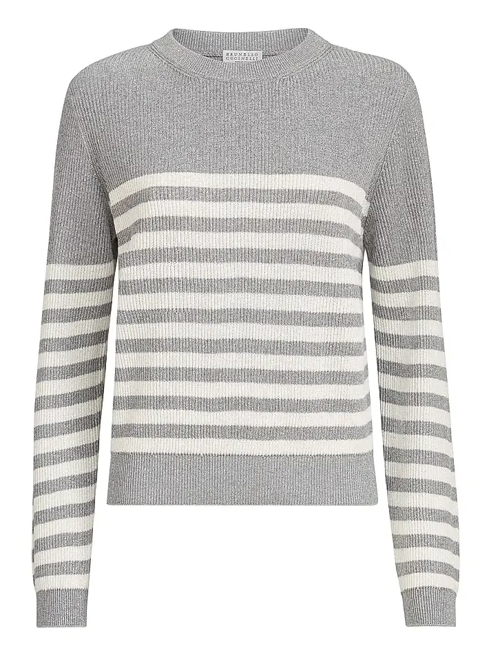 Women's Sparkling Cotton Striped English Rib Sweater