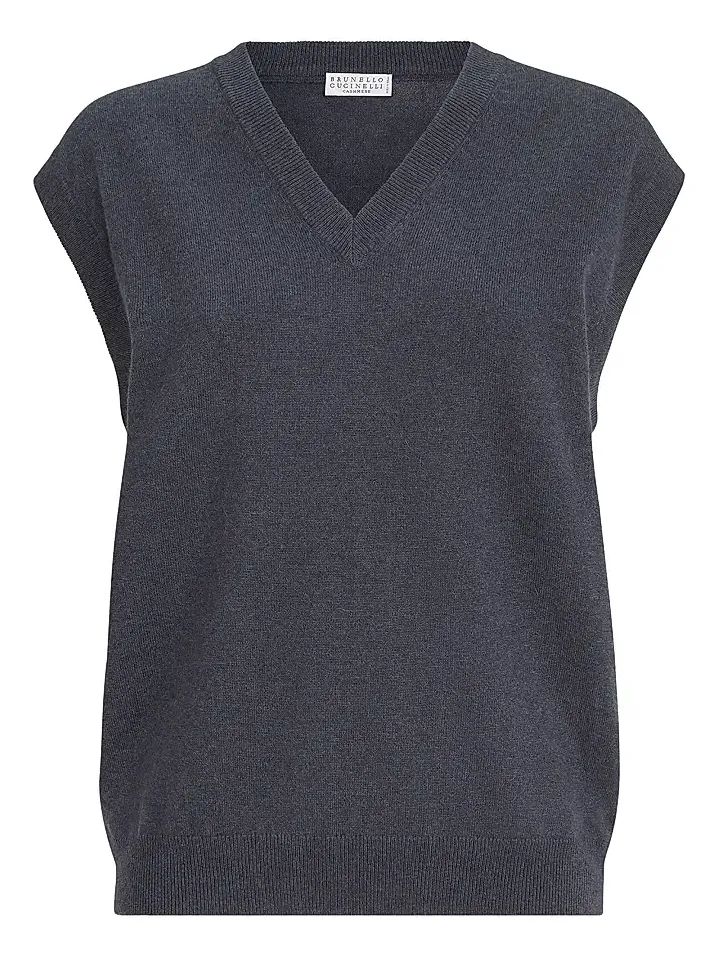 Women's Cashmere Sweater Vest with Monili - Blue