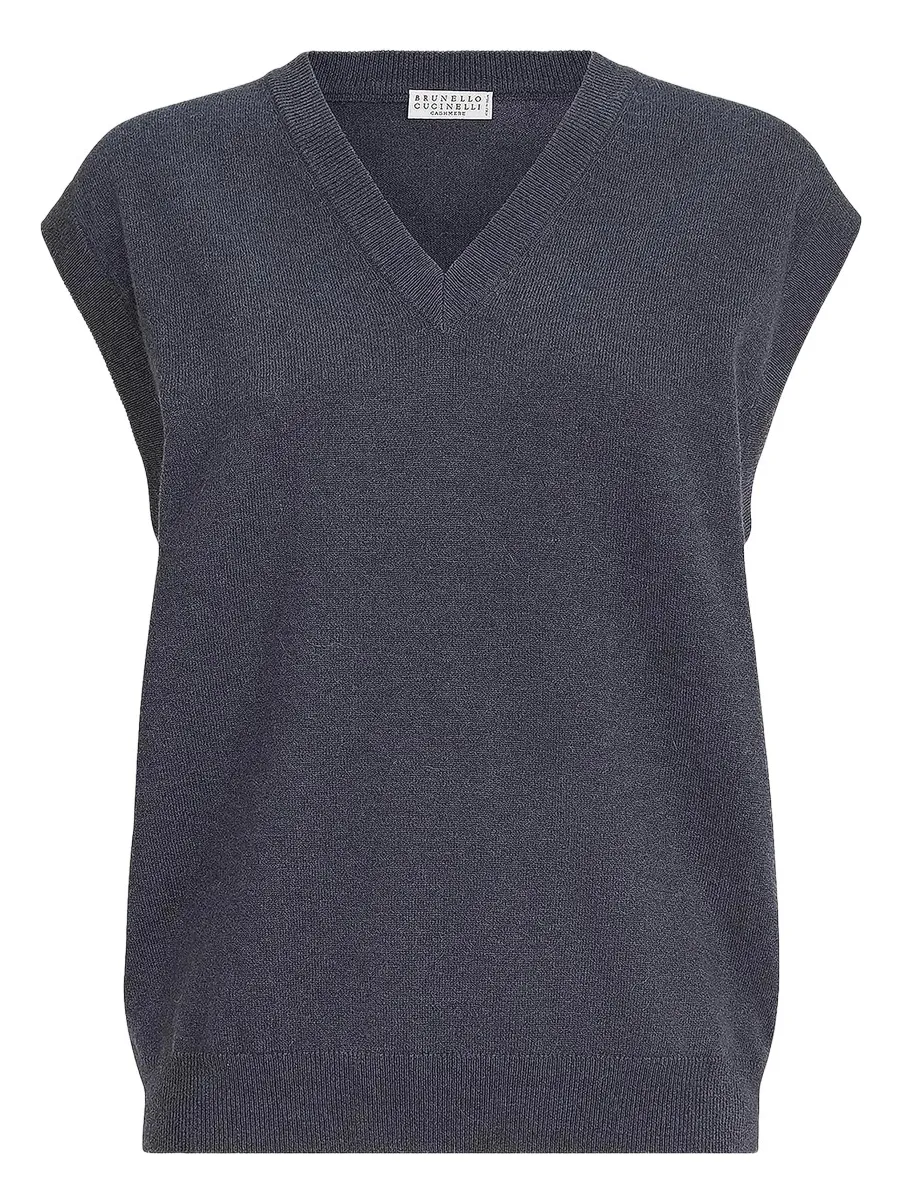 Women's Cashmere Sweater Vest with Monili - Blue Women's Cashmere Sweater Vest with Monili - Blue