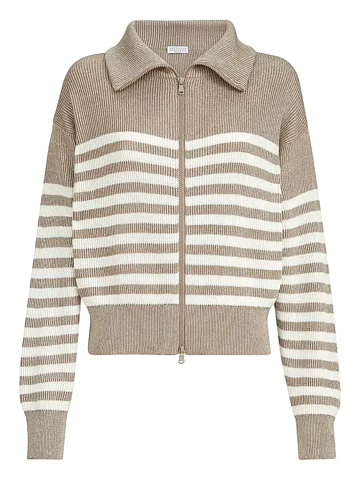 Women's Sparkling Cotton Striped English Rib Cardigan
