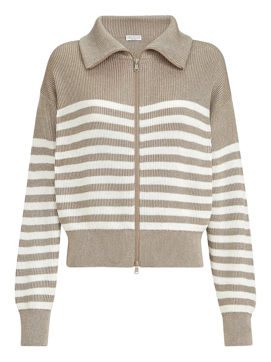 Women's Sparkling Cotton Striped English Rib Cardigan Women's Sparkling Cotton Striped English Rib Cardigan