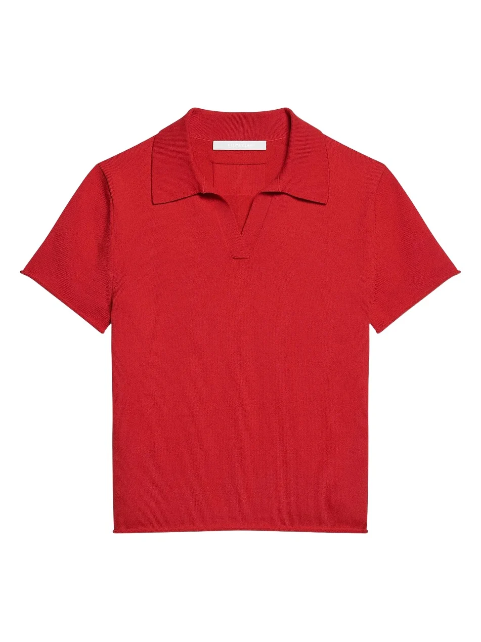 Women's Cotton Knit Shrunken Polo Sweater Women's Cotton Knit Shrunken Polo Sweater