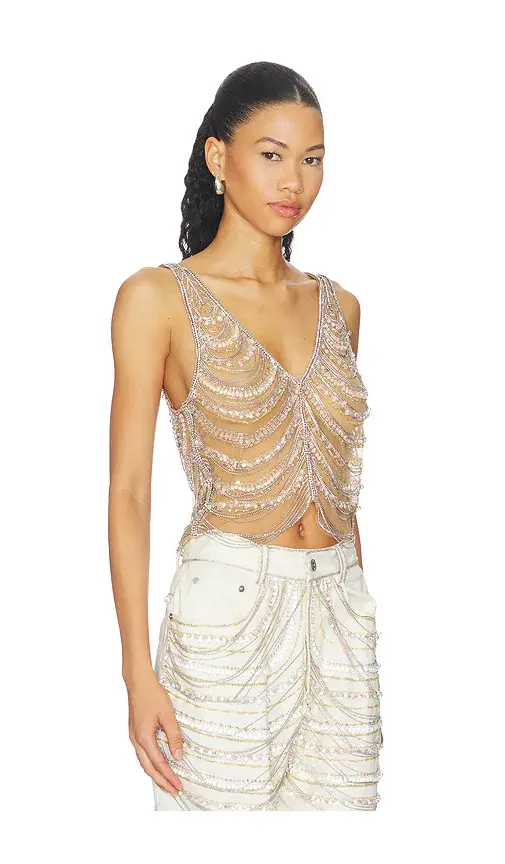 Lapointe Draped Crystal Embroidery V Neck Tank | Thumbnail 2 Lapointe Draped Crystal Embroidery V Neck Tank | Thumbnail 2