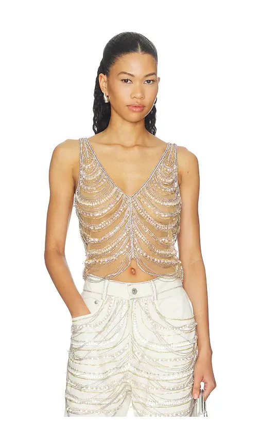 Lapointe Draped Crystal Embroidery V Neck Tank | Image 1 Lapointe Draped Crystal Embroidery V Neck Tank | Image 1