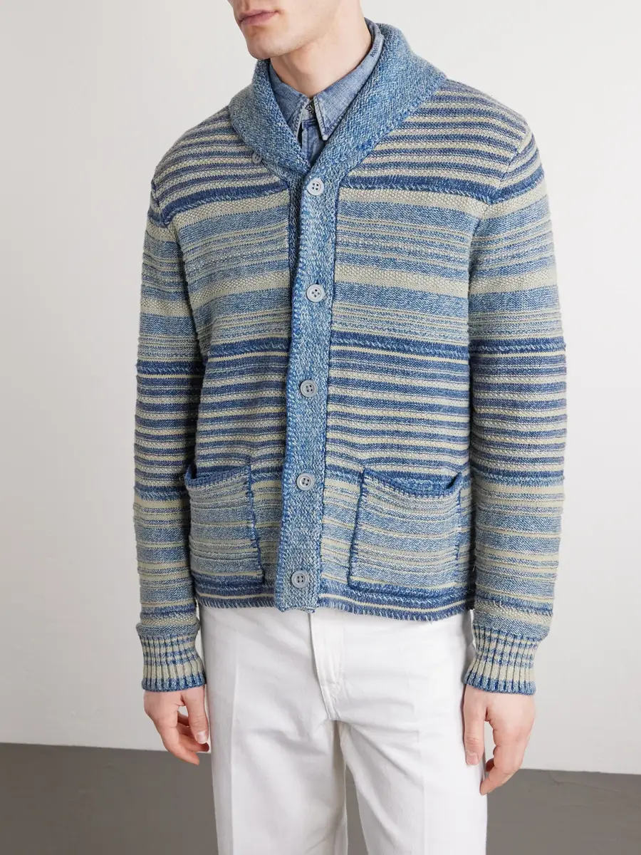 RRL Shawl-Collar Striped Cotton and Linen-Blend Cardigan - Men | Thumbnail 3