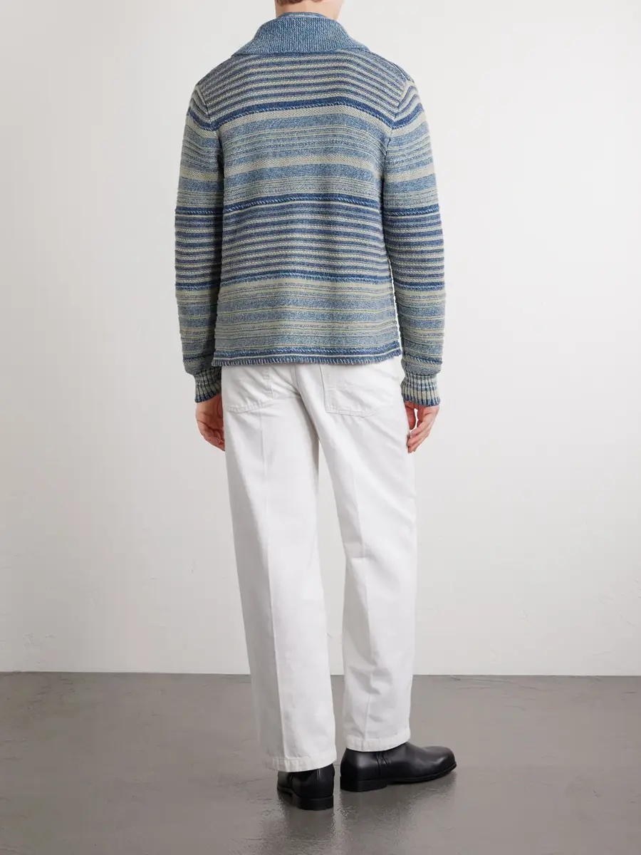 RRL Shawl-Collar Striped Cotton and Linen-Blend Cardigan - Men | Thumbnail 4
