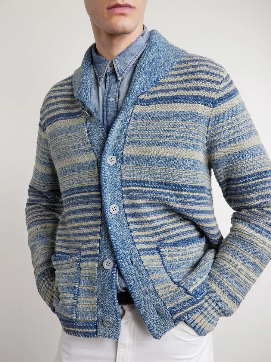 RRL Shawl-Collar Striped Cotton and Linen-Blend Cardigan - Men | Thumbnail 5
