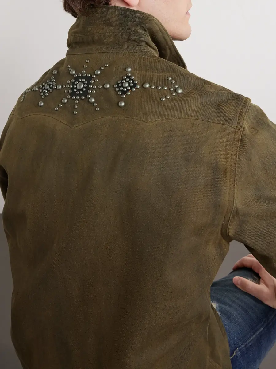 RRL Buffalo West Studded Leather-Trimmed Denim Shirten | Thumbnail 6