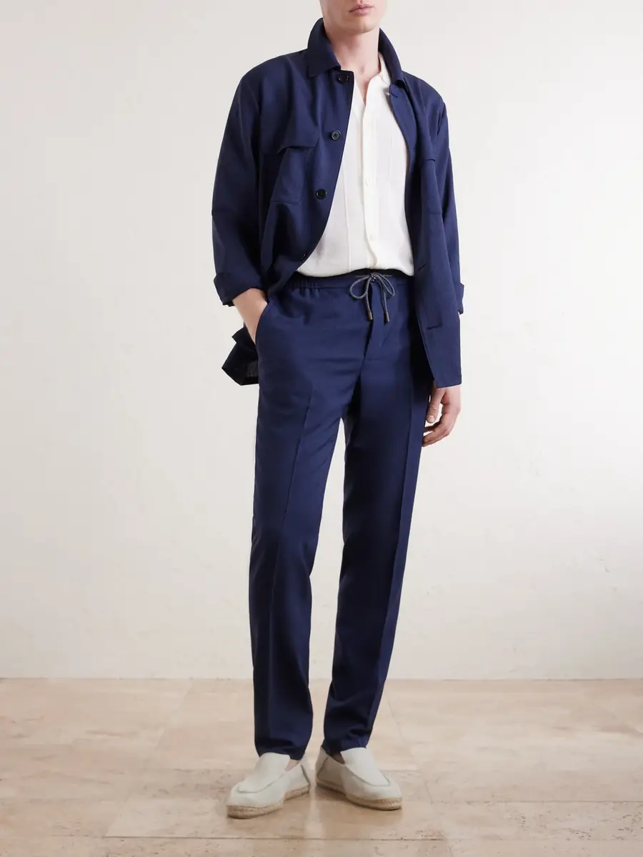 Slowear Tapered Pleated Virgin Wool, Silk and Linen-Blend Drawstring Trousers - Men | Thumbnail 2 Slowear Tapered Pleated Virgin Wool, Silk and Linen-Blend Drawstring Trousers - Men | Thumbnail 2