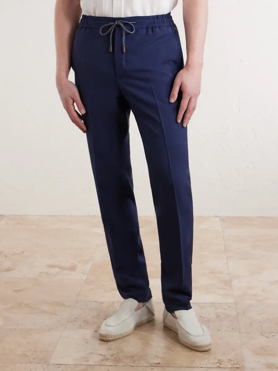 Slowear Tapered Pleated Virgin Wool, Silk and Linen-Blend Drawstring Trousers - Men | Thumbnail 3 Slowear Tapered Pleated Virgin Wool, Silk and Linen-Blend Drawstring Trousers - Men | Thumbnail 3