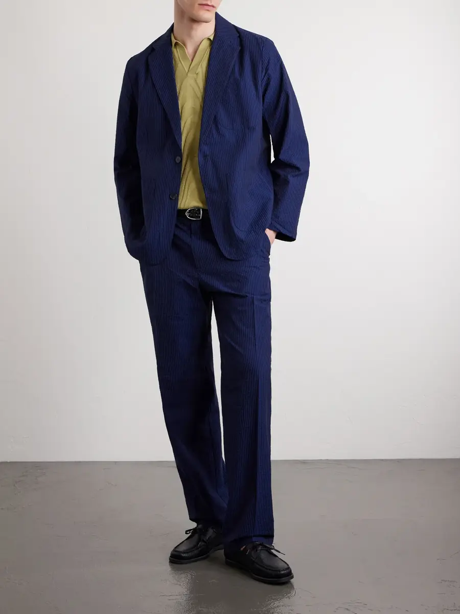 Portuguese Flannel Atlantico Straight-Leg Organic Cotton-Seersucker Trousers - Men | Thumbnail 2