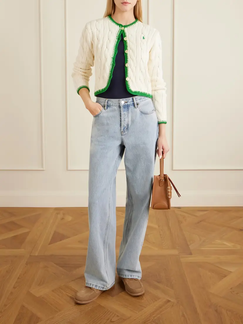 Polo Ralph Lauren Embroidered Cable-knit Cotton-blend Cardigan | Thumbnail 2 Polo Ralph Lauren Embroidered Cable-knit Cotton-blend Cardigan | Thumbnail 2