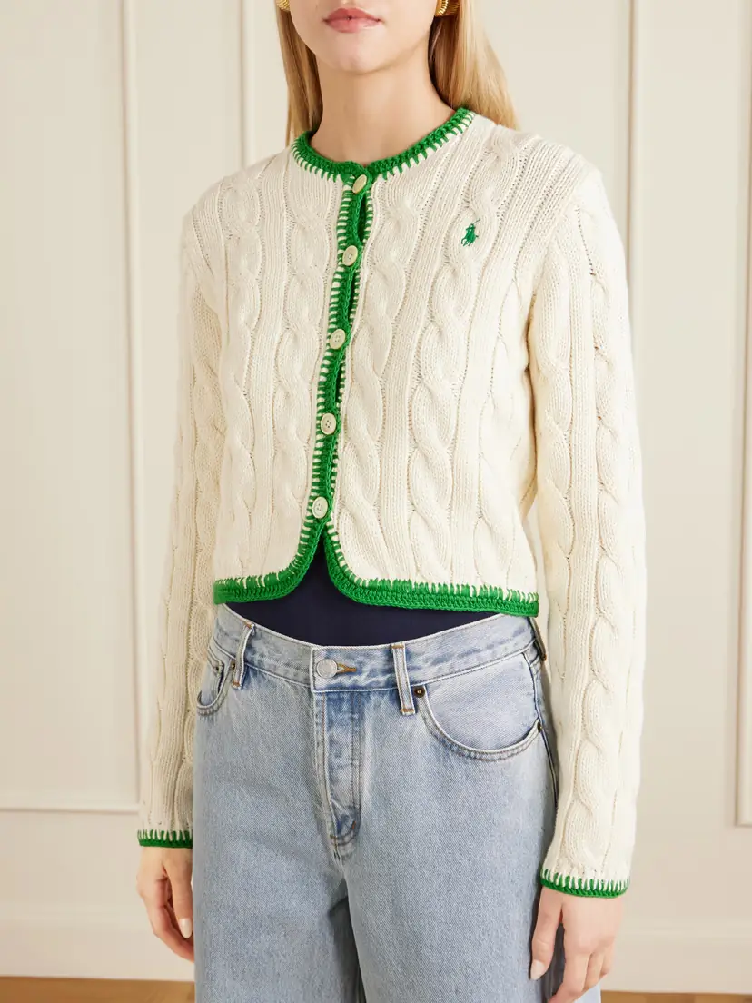 Polo Ralph Lauren Embroidered Cable-knit Cotton-blend Cardigan | Thumbnail 3 Polo Ralph Lauren Embroidered Cable-knit Cotton-blend Cardigan | Thumbnail 3