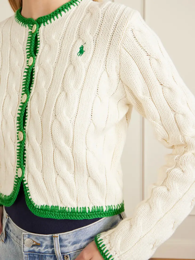 Polo Ralph Lauren Embroidered Cable-knit Cotton-blend Cardigan | Thumbnail 5 Polo Ralph Lauren Embroidered Cable-knit Cotton-blend Cardigan | Thumbnail 5