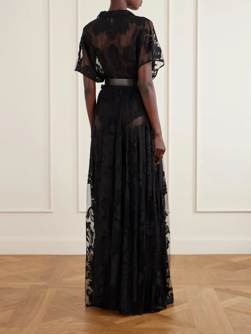 Norma Kamali Belted Embroidered Mesh Gown | Thumbnail 3 Norma Kamali Belted Embroidered Mesh Gown | Thumbnail 3