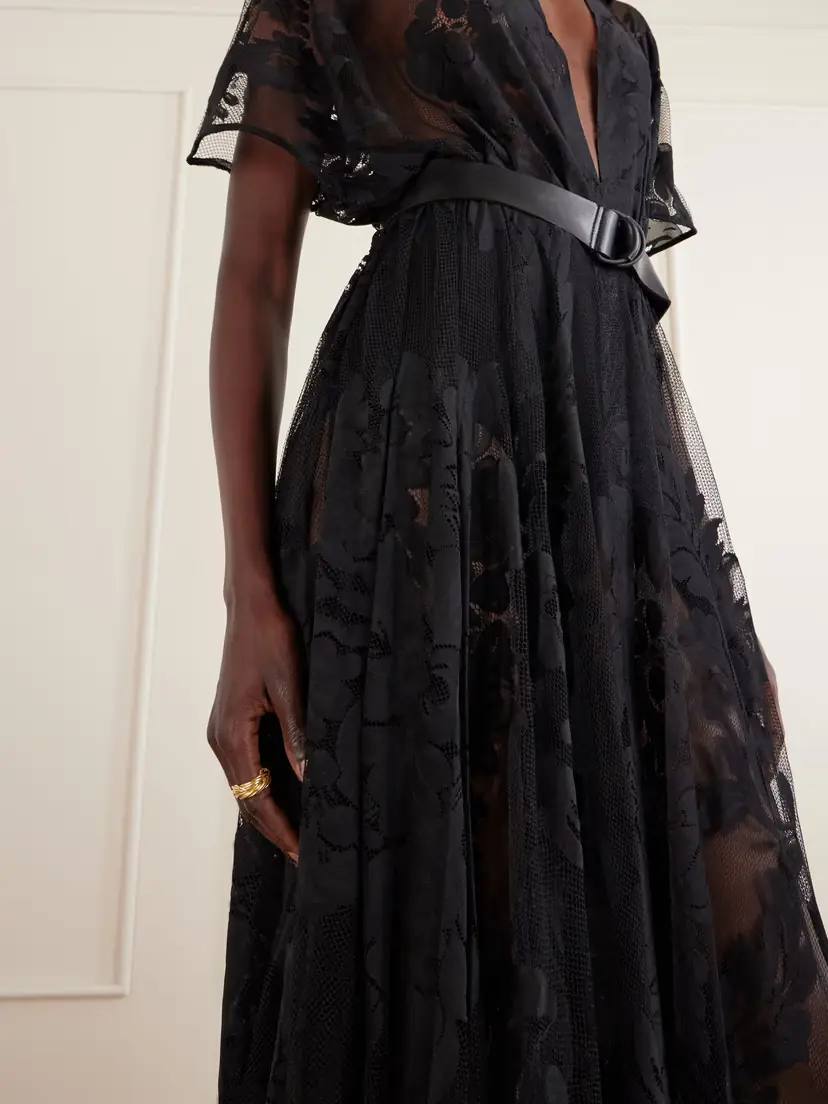Norma Kamali Belted Embroidered Mesh Gown | Thumbnail 4 Norma Kamali Belted Embroidered Mesh Gown | Thumbnail 4