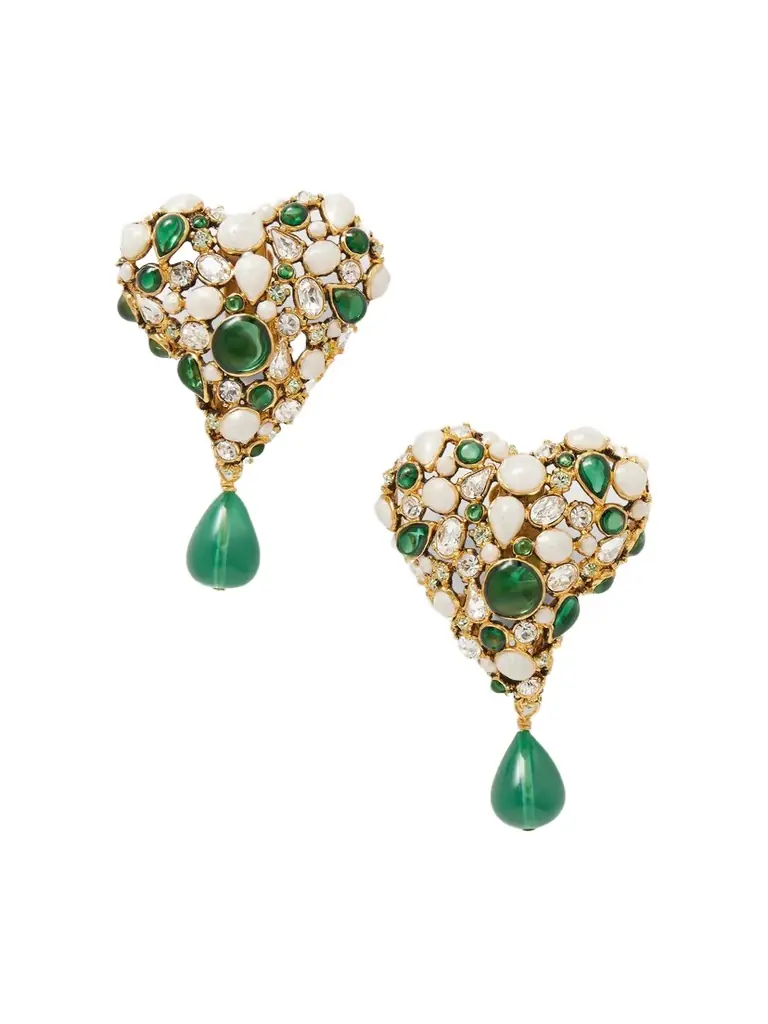 Saint Laurent Bo Coeur Fetiche Gold-tone And Crystal Clip Earrings | Image 1 Saint Laurent Bo Coeur Fetiche Gold-tone And Crystal Clip Earrings | Image 1