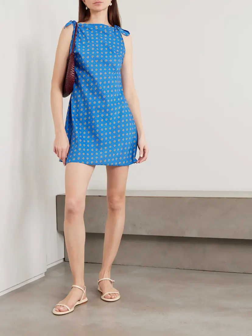 DÔEN Maltina Tie-detailed Printed Cotton And Silk-blend Mini Dress | Thumbnail 2 DÔEN Maltina Tie-detailed Printed Cotton And Silk-blend Mini Dress | Thumbnail 2