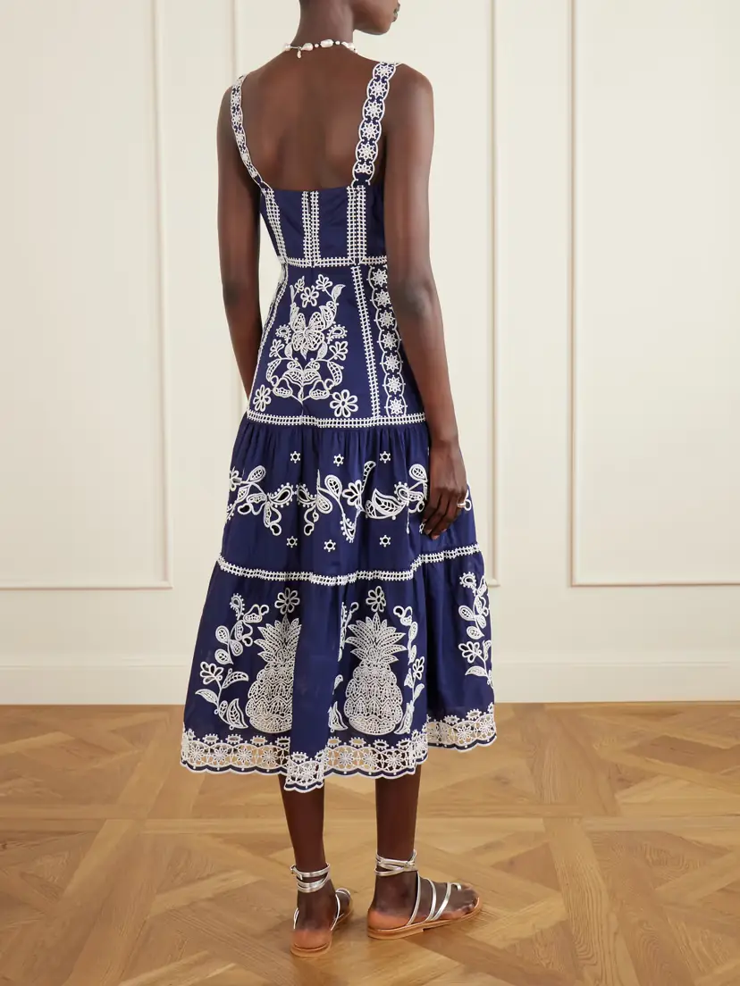 Farm Rio Tiered Embroidered Cotton-poplin Midi Dress | Thumbnail 3 Farm Rio Tiered Embroidered Cotton-poplin Midi Dress | Thumbnail 3