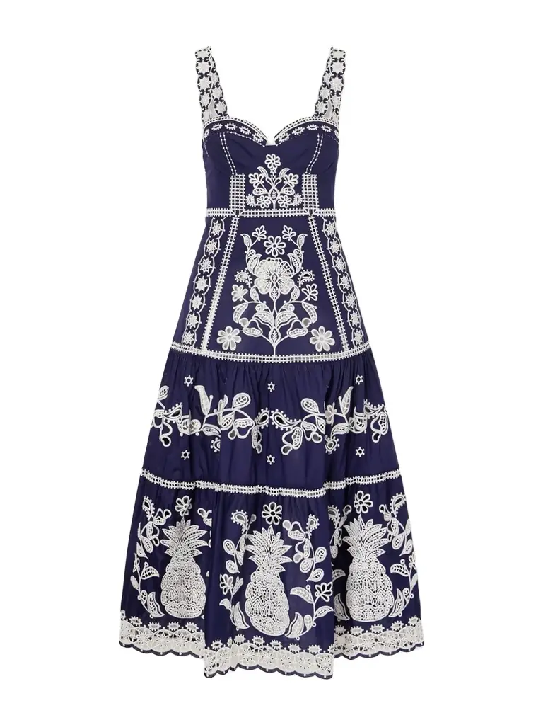 Tiered Embroidered Cotton-poplin Midi Dress