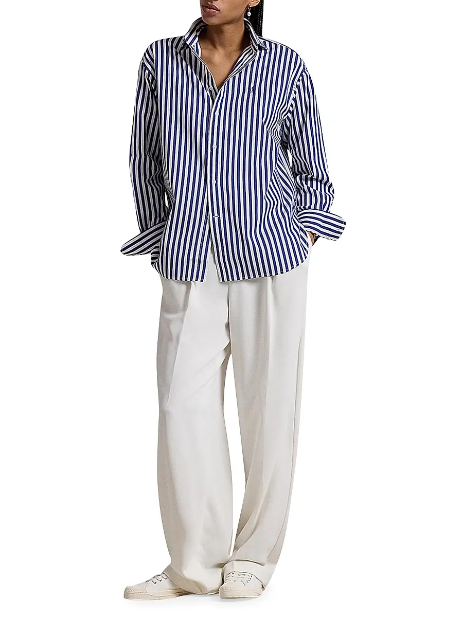 Polo Ralph Lauren Women's Striped Oversized Cotton Shirt | Thumbnail 2 Polo Ralph Lauren Women's Striped Oversized Cotton Shirt | Thumbnail 2