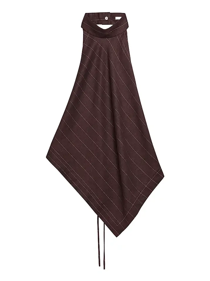 Women's Pinstripe Asymmetric Linen-Blend Halter Scarf Top