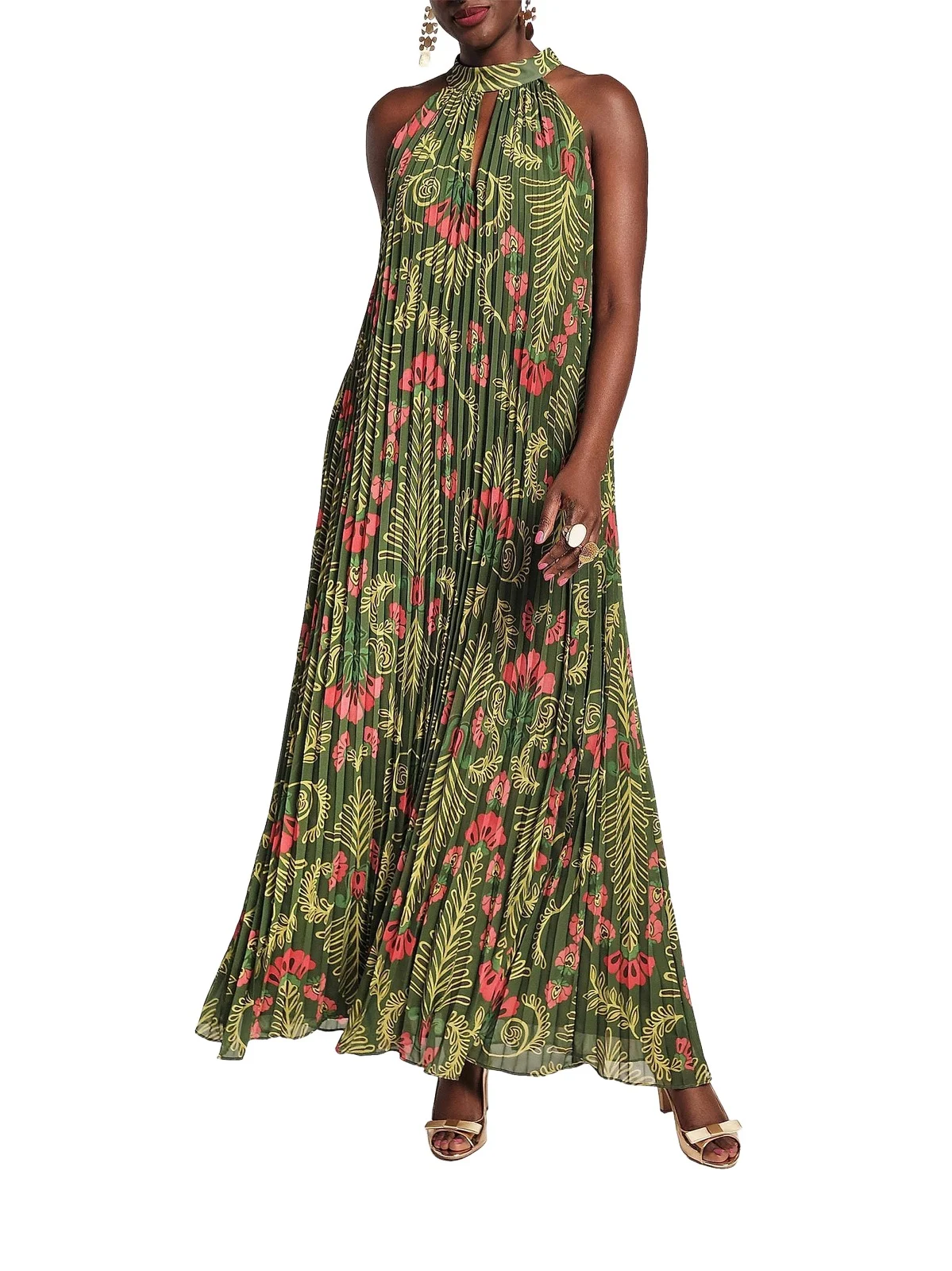 Women's Printed Accordian-Pleated Maxi Dress