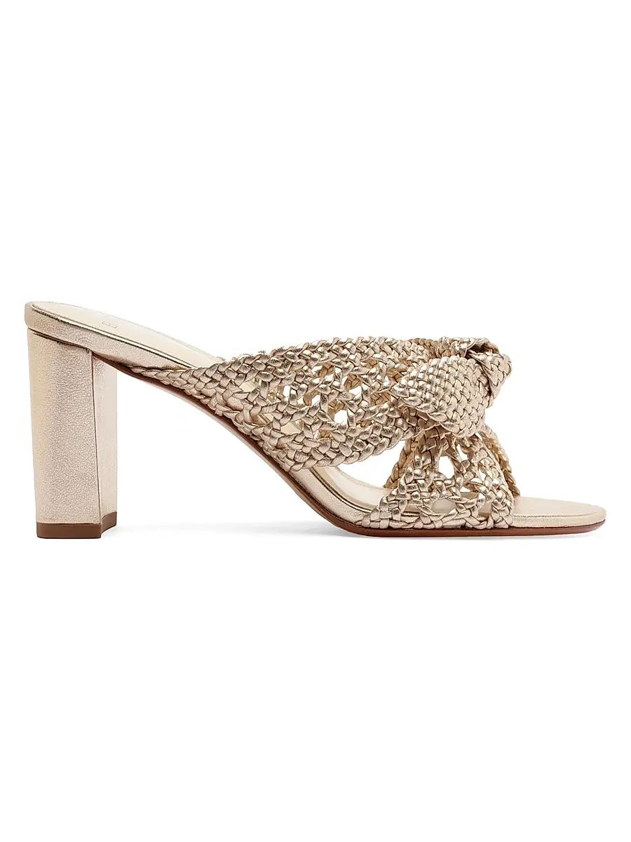 Alexandre Birman Women's Belinda 75MM Woven Leather Mules - Golden | Image 1 Alexandre Birman Women's Belinda 75MM Woven Leather Mules - Golden | Image 1
