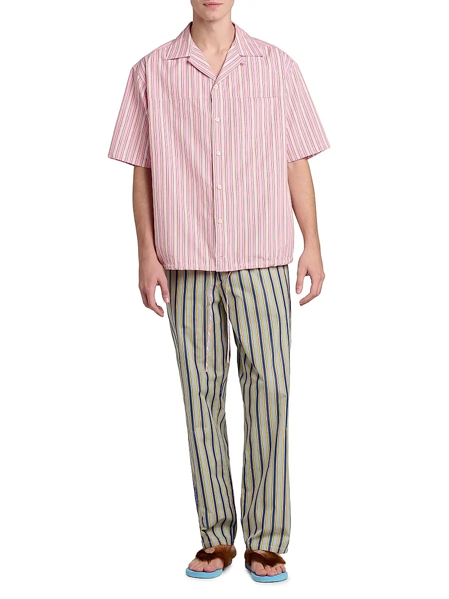 Marni Men's Striped Cotton Poplin Oversized Button-Front Shirt - Rose | Thumbnail 2