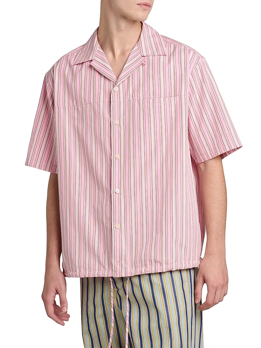 Marni Men's Striped Cotton Poplin Oversized Button-Front Shirt - Rose | Thumbnail 3