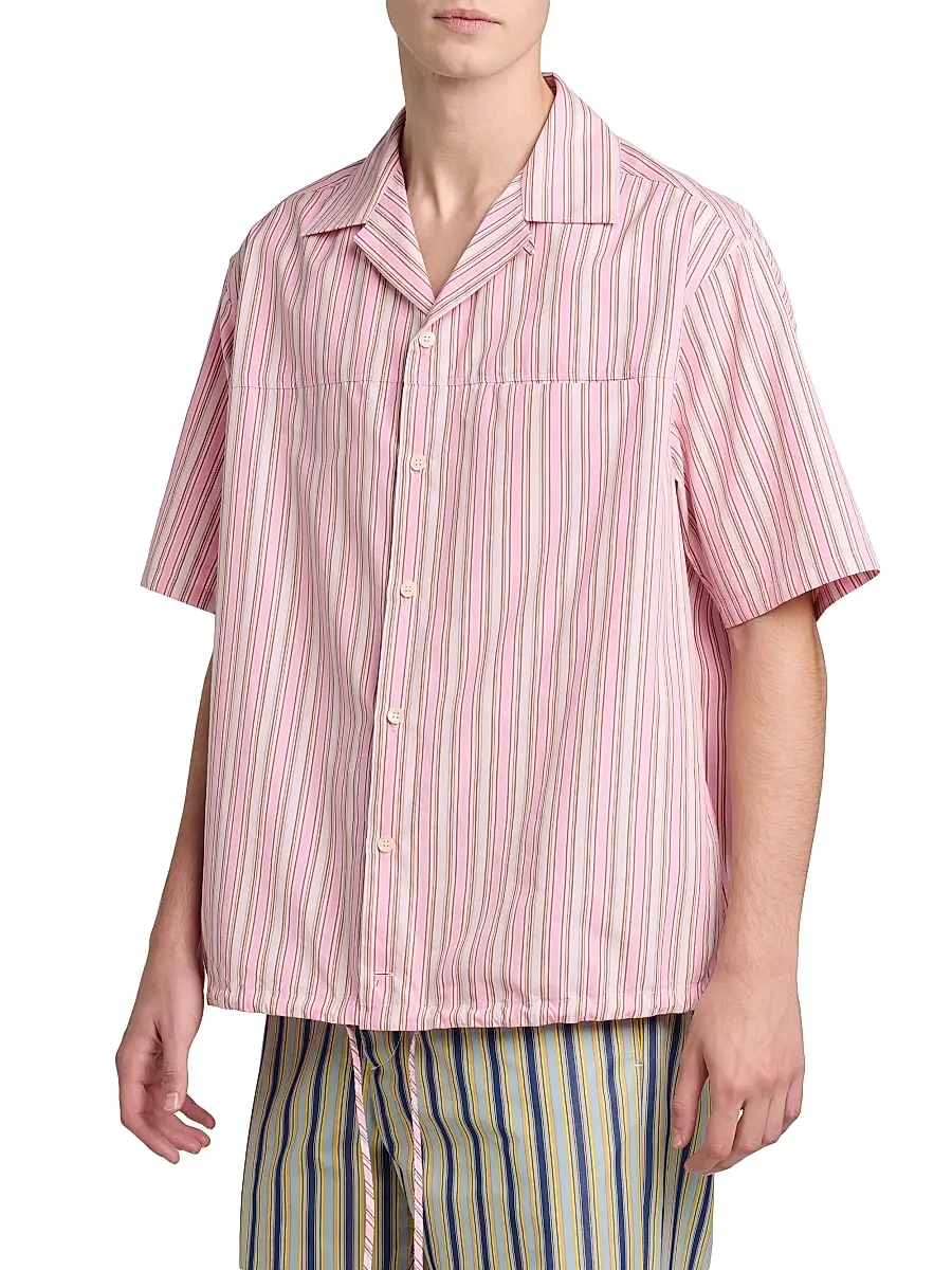 Marni Men's Striped Cotton Poplin Oversized Button-Front Shirt - Rose | Thumbnail 4