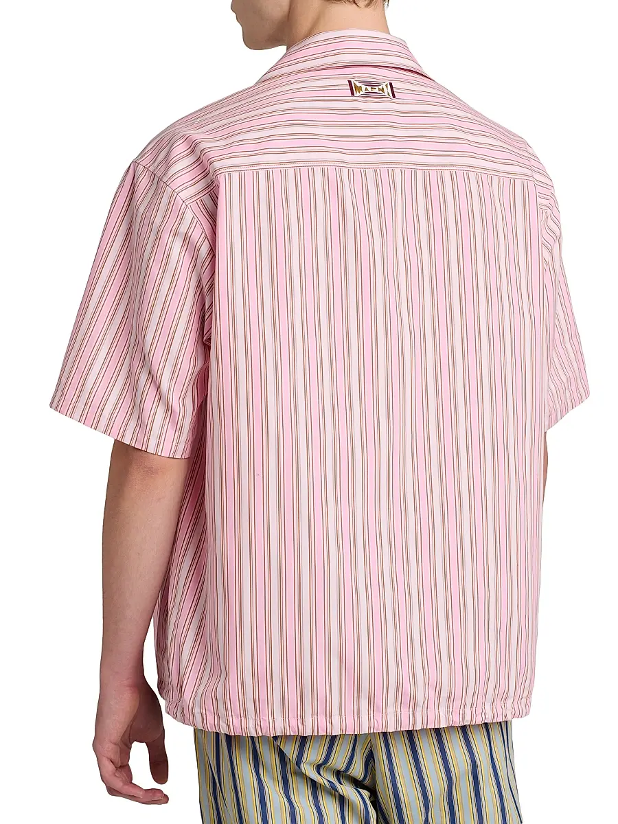 Marni Men's Striped Cotton Poplin Oversized Button-Front Shirt - Rose | Thumbnail 6