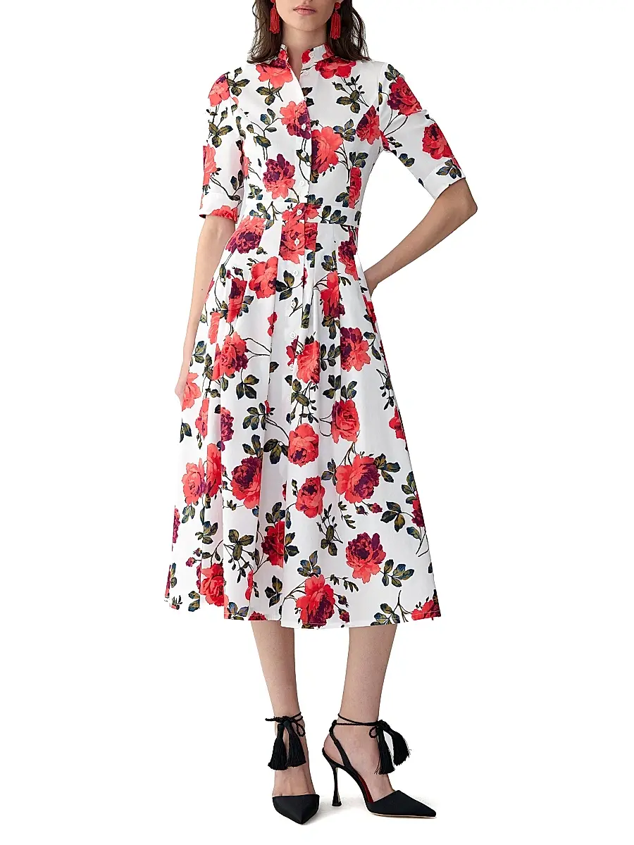 Carolina Herrera Women's Rose-Print Stretch Cotton Shirtdress | Thumbnail 2 Carolina Herrera Women's Rose-Print Stretch Cotton Shirtdress | Thumbnail 2