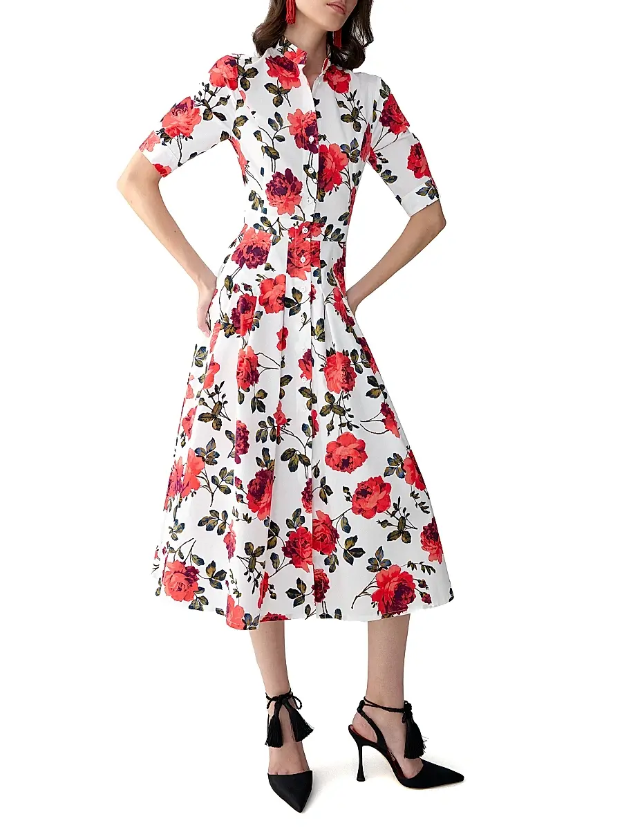 Carolina Herrera Women's Rose-Print Stretch Cotton Shirtdress | Thumbnail 4 Carolina Herrera Women's Rose-Print Stretch Cotton Shirtdress | Thumbnail 4