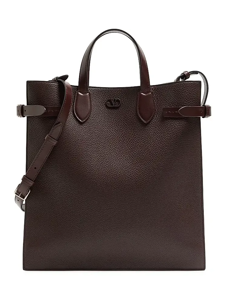 Men's Antibes Medium Shopping Bag in Grained Leather - Dark Brown Men's Antibes Medium Shopping Bag in Grained Leather - Dark Brown