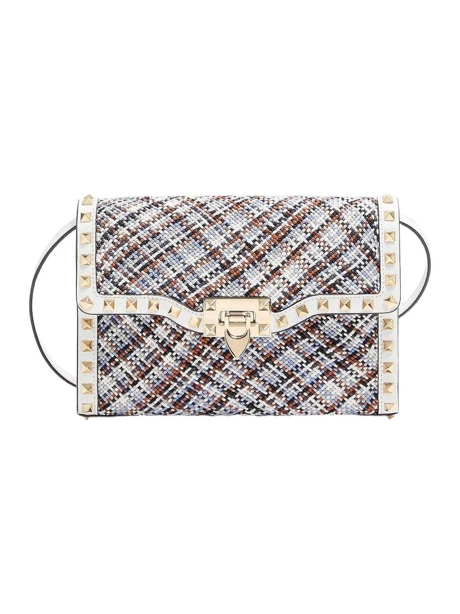 Valentino Women's Rockstud Small Crossbody Bag in Woven Fabric - White Multicolor