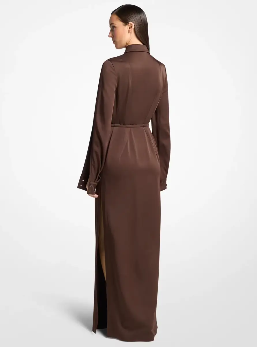 Michael Kors Collection Techno Satin Slit-Sleeve Shirtdress in Brown | Thumbnail 3 Michael Kors Collection Techno Satin Slit-Sleeve Shirtdress in Brown | Thumbnail 3